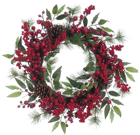 16 Inch Christmas Berry Wreath With Pine Boughs Pine Cones