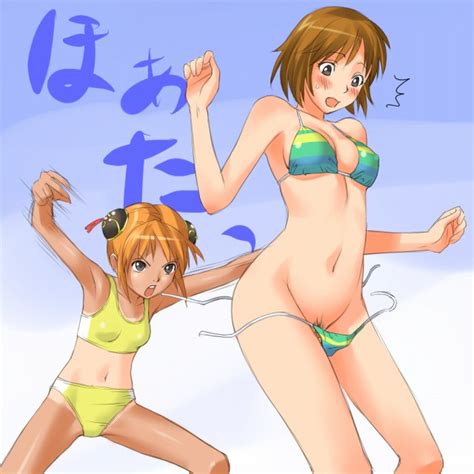 Rule 34 2girls Anezaki Mamori Armpits Bathing Suit Beach Bikini Black
