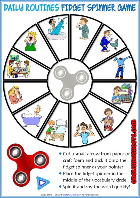 Daily Routines Esl Printable Fidget Spinner Game For Kids