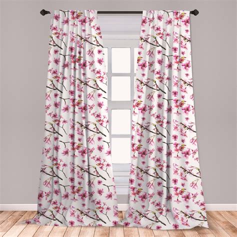 Cherry Blossom Curtains 2 Panels Set Watercolor Style Oriental Pattern