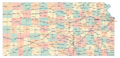 Large Detailed Administrative Map Of Kansas State With Highways And