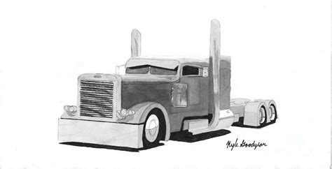 Peterbilt Semi Truck Drawing By Kyle Goodyear