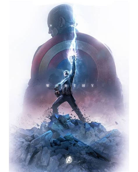 Amazing Poster Of Captain America Wielding Mjolnir By Bosslogic On