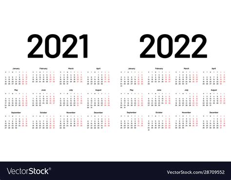 Calendar For 2021 And 2022 Year Week Starts On Vector Image