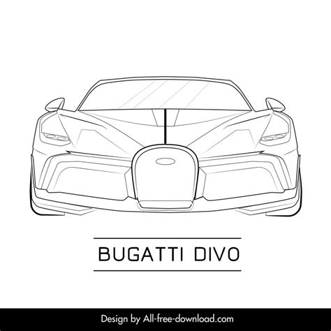 Bugatti Divo Car Model Icon Front View Outline Flat Black White