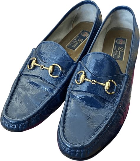Vintage 70s80s Navy Patent Leather Horsebit Loafers By Gucci Free