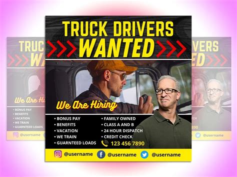 Truck Driver Wanted Flyer Canva Template For Diy Social Media Marketing