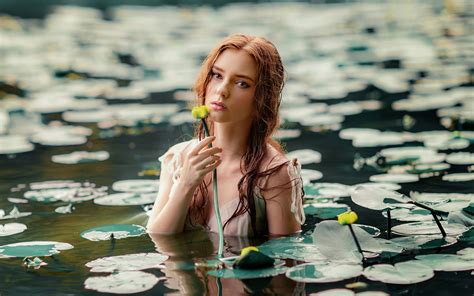 Download Wallpaper 1920x1200 Girl With Flowers Outdoor Lake 1610