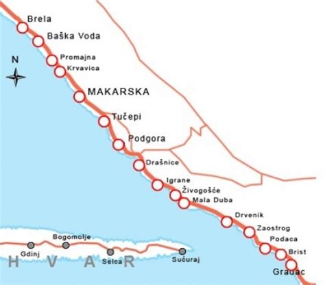 Makarska Rivieran Karta Karta över Makarska Rivieran Europa Karta