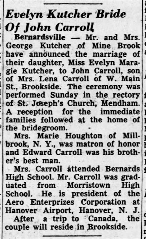 Evelyn Kutcher Marries John Carroll
