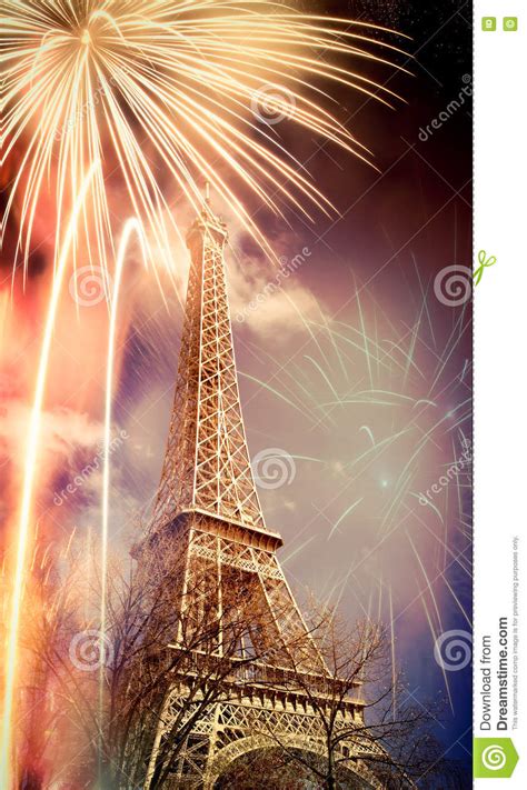 Eiffel Tower And X28paris Franceand X29 With Fireworks Editorial Stock