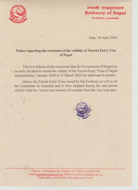 Notice Regarding The Extension Of The Validity Of Tourist Entry Visa Of Nepal Embassy Of Nepal