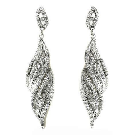 Silver Clear Crystal Rhinestone Dangle Bridal Earrings