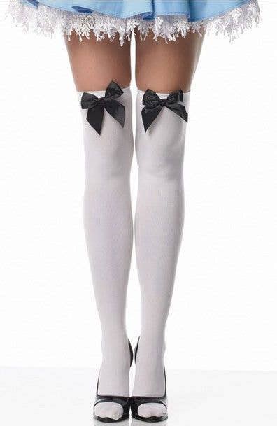 thigh high stockings with bows white hosiery with black bows