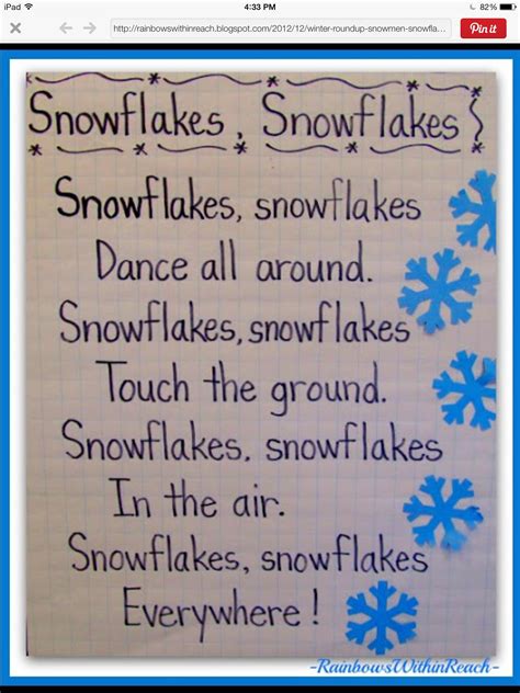 A Snowflakes Poem Written In Blue On A Piece Of Paper With The Words