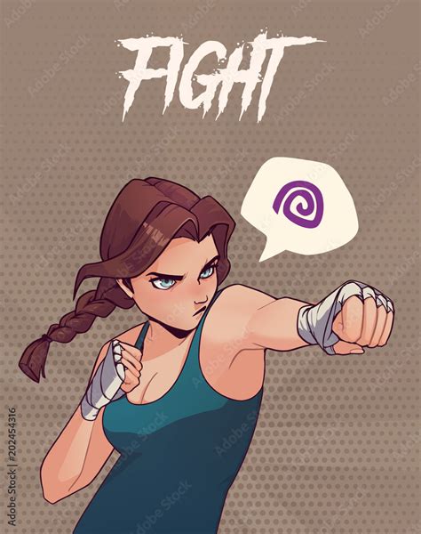 Poster Card Or T Shirt Print With Angry Boxing Girl With Boxing