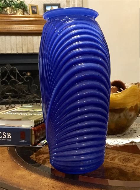 Glass Art Deco Vase With Ribbedpleated Drape Design 1930s Royal Blue
