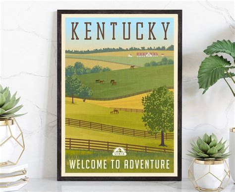 Retro Style Travel Poster Kentucky Vintage Rustic Poster Print Home
