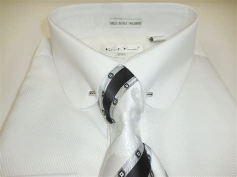 Mens Gorgeous White Eyelet Collar Bar French Cuff Dress Shirt By Karl