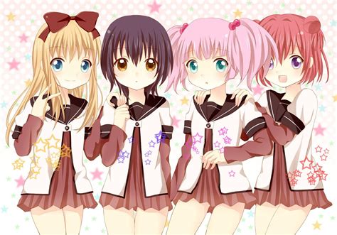 4 Anime Girls Best Friends Wallpaper School Uniform Cute Short Hair