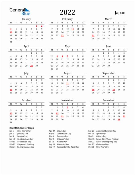 Free Japan Holidays Calendar For Year 2022