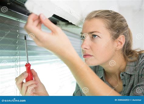 Woman Installing Window Stock Image Image Of Home Installing 208666853