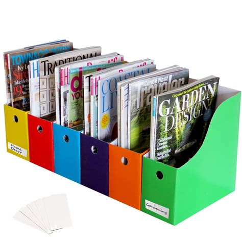 Evelots Magazine File Holder Organizer Full 4 W 6 Colors Wlabels Set