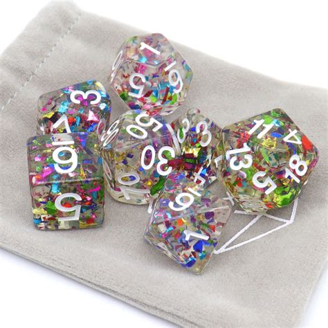 Rainbow Confetti Dnd Dice Set White Numbers For Dandd Pathfinder Haxtec