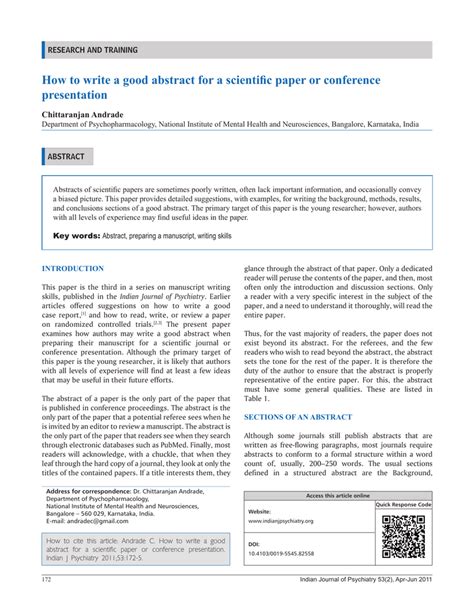 This type of abstract is usually very short informative abstracts are generally used for science, engineering or psychology reports. How to write a good abstract for a scientific paper or conference