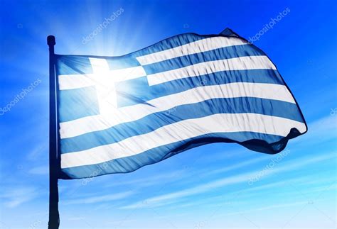 Greece Flag Waving On The Wind Stock Photo By ©flogeljiri 44223091