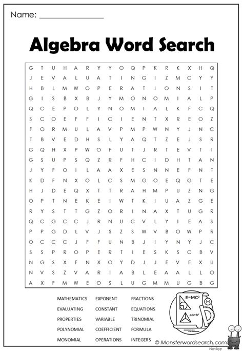 Algebra Word Search Monster Word Search