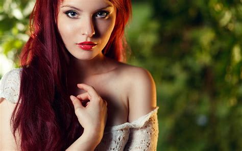 Hd Wallpaper Redhead Red Lipstick Gray Eyes Women Long Hair Model Wallpaper Flare