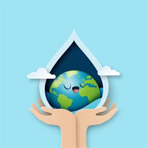 Día Mundial Del Agua Mano Que Sostiene La Tierra En La Gota De Agua