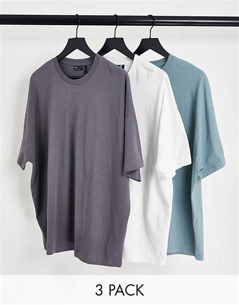 Asos Design 3 Pack Oversized T Shirt With Crew Neck In Grey White And