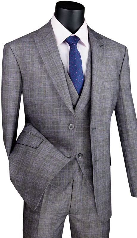 Vinci Mens Suit Mv2w1 Gr 3pc Single Breasted 2 Buttons With Side Ven