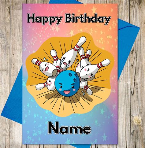 Ten Pin Bowling Personalised Birthday Card Any Name And Age Printed