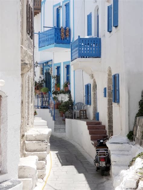 Typical Narrow Street Of The Old Greek Town Stock Photo Image Of