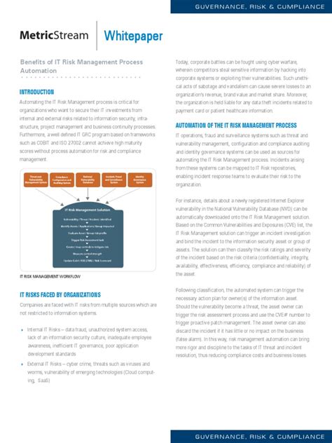 Benefits Of It Risk Management Process Automation Information