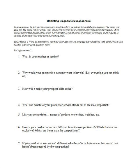 You can also find a variety of questionnaire templates that. FREE 6+ Marketing Research Questionnaire Examples ...