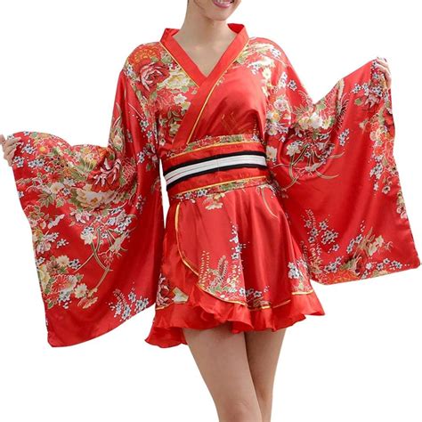 Hongh Womens Japanese Kimono Gown Blossom Prints Geisha Yukata Sexy Short Mini Dress Kimono