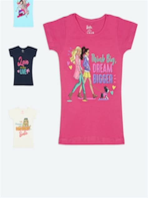 Buy Barbie Girls Multicoloured Pack Of 4 Barbie Character Printed T Shirts Tshirts For Girls