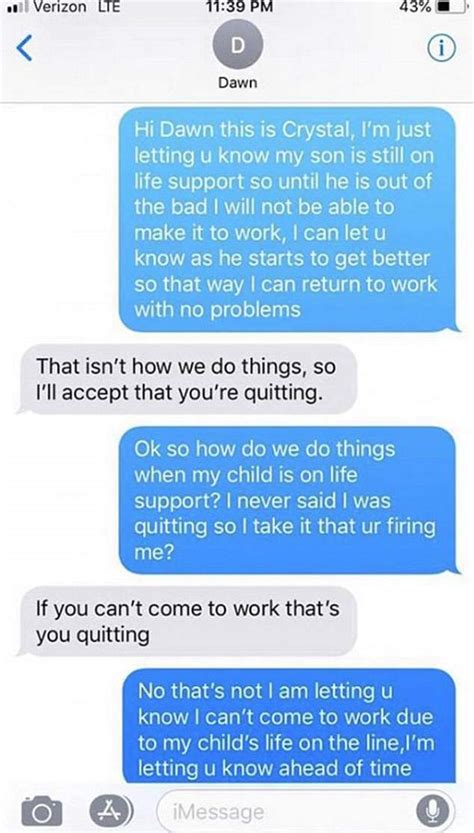 Manager Fired Over Texts Sent To A Mom Whose Son Was On Life Support Daily Mail Online