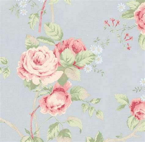 Pale Blue Shabby Chic Vintage Floral Wallpaper Country Etsy