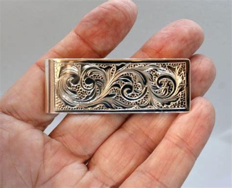 Hand Engraved Sterling Silver Money Clip Silver Money Clip Hand