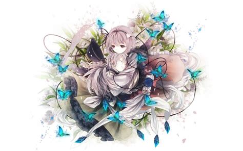 Anime Girl Anime Girl With Blue Butterflies Wallpaper 40255