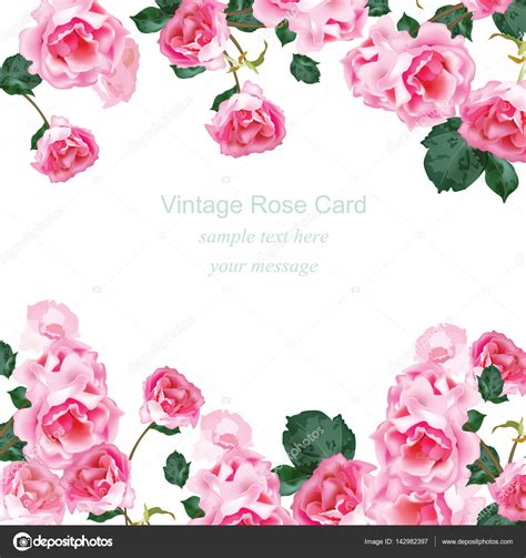 Invitation Card With Watercolor Vintage Roses Bouquet Vector Floral
