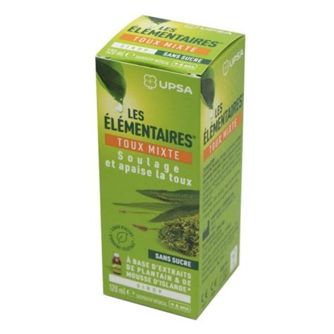 Upsa Les Elémentaires Toux Mixte Sirop Sans Sucre 120ml Plantain