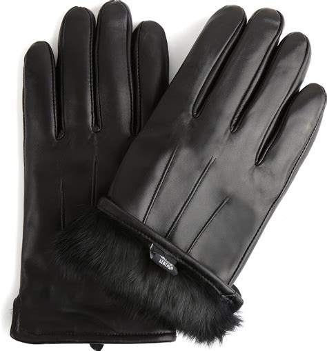 Sandory Mens Luxurious Genuine Leather With Rabbit Fur Lined Gloves X