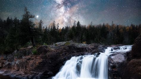 Screen Background For Beautiful Waterfall At Night Download