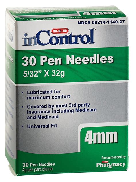 H E B Incontrol Pen Needles 4 Mm 532 32 Gauge Shop Needles At H E B